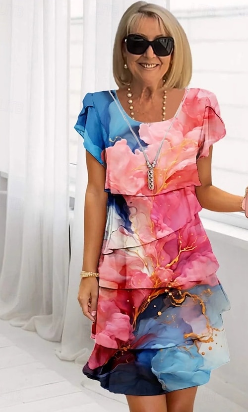 Women's Midi Dress Summer Dress Print Dress Elegant Daily Regular Fit  Floral Geometric Short Sleeve Crew Neck Light Yellow Light Pink Bright pink  Dusty Rose Summer 2026 - 25.99