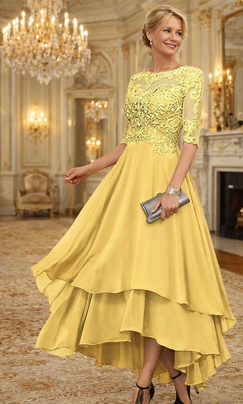 A-Line Asymmetrical Party Dress Cocktail Dress Wedding Guest Dress Mother  of the Bride Dress Half Sleeve Boat Neck Elegant Simple Formal Wedding Guest  with Solid Color 2026 - CAD $182.99