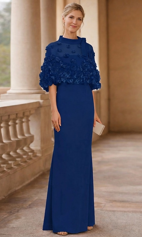 Sheath / Column Floor Length Prom Dresses Evening Gown Ball Gown Formal  Dress Elegant Half Sleeve Jewel Neck Wedding Guest Formal Evening Fall Wedding  Reception with Pleats 2026 - 181.99