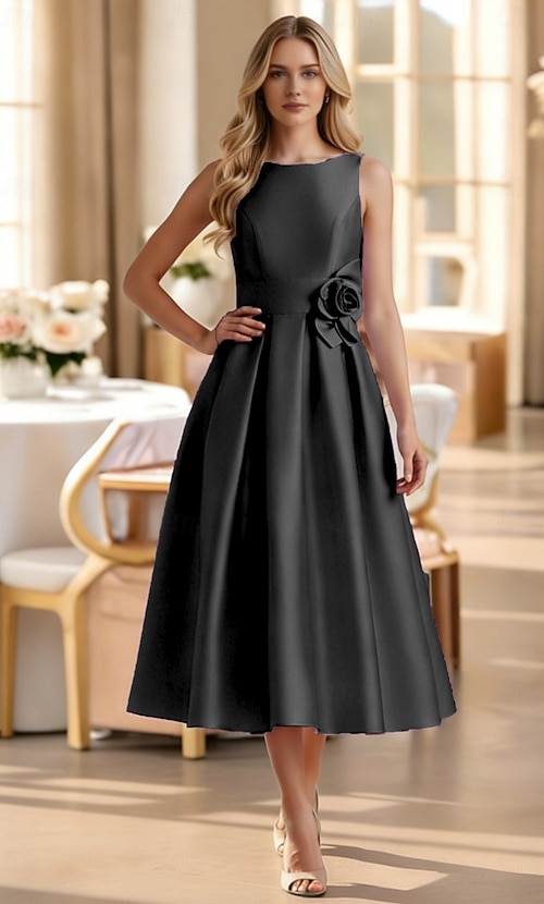 A-Line Ankle Length Cocktail Dresses Party Dresses Elegant High Low  Sleeveless Boat Neck Formal Wedding Guest Pocket Satin with Floral Print  Pocket 2026 - CAD $207.99