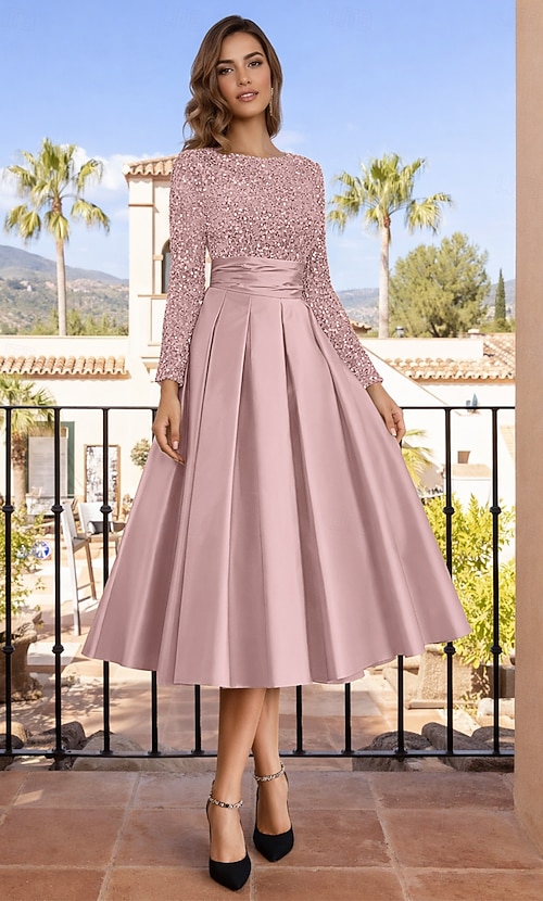 chinese dress ladies Long Sleeves Pearl Beaded Party Dress