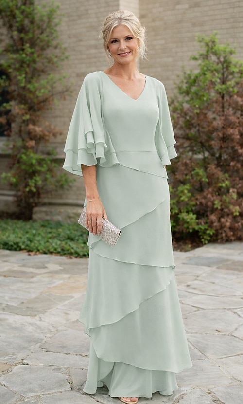 chiffon wrap dress formal Ginebra Modern V Neck Long Sleeves Floor Length Chiffon Formal Dresses, Sky_Blue