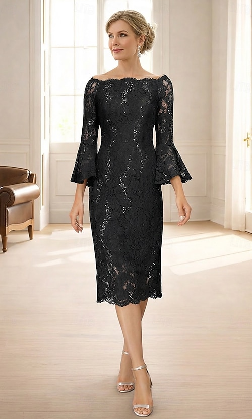 chinese dress ladies Allegra K Elegant Work Dress for Women's Contrast Lace 3/4 Sleeves High  Waist Cocktail Dress X-Large Black at Amazon Women's Clothing store main image 0