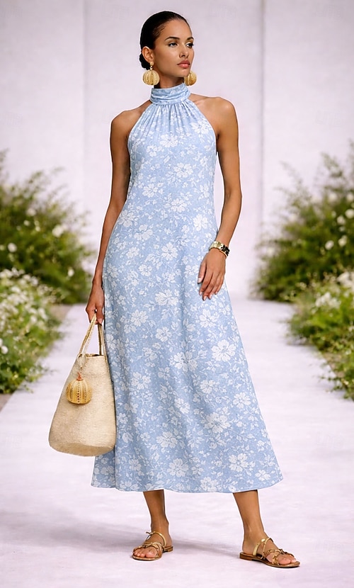 womens holiday swing dress Lvwq Women's Summer Floral Maxi Dress V Neck Short Sleeve Bohemian Flowy Swing Dress for Beach Holiday Wedding, Size: Large, Gray