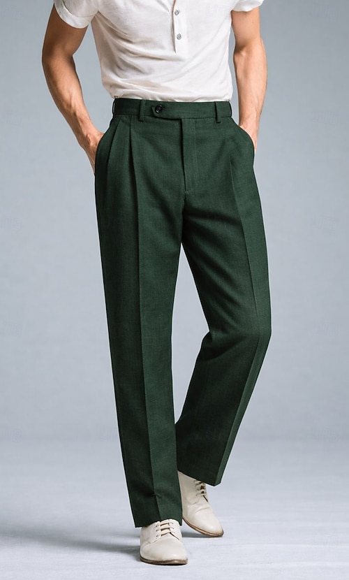 mens lightweight dress pants for summer Generic Classic-Fit Pleated Dress Pants for Men Casual Elastic Waist  Straight Leg Suit Pant Summer Lightweight Solid Trouser Army Green, Small  at Amazon Men's Clothing store