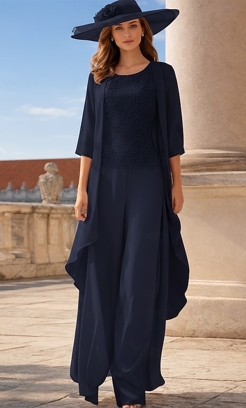 Jumpsuit Pantsuit 3 Piece Floor Length Mother of the Bride Dress