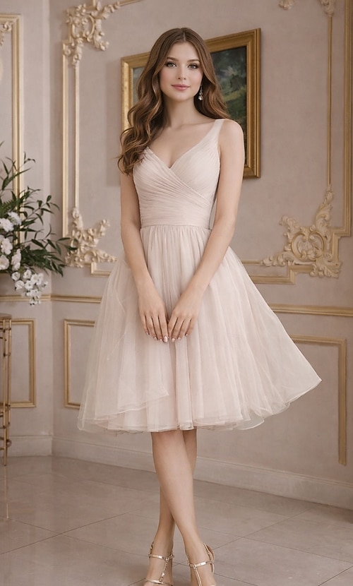 white christmas dresses A-Line Cocktail Dresses Party Dress Engagement Knee Length 3/4 Length – BL  Dress main image 1
