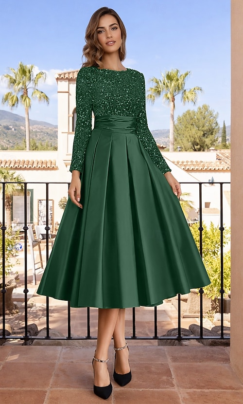 white christmas dresses Christmas Holiday Party Long Sleeve A-line Sexy Mini Dress For Women Fall  Bow Square Collar Pleated Dress Elegant Dresses main image 1