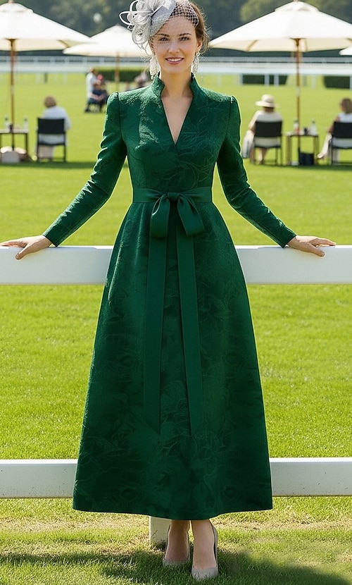 green kentucky derby dress Long Sleeve A-Line Ankle Length Derby Dress Mother Of The Bride Dress Long women's derby party attire