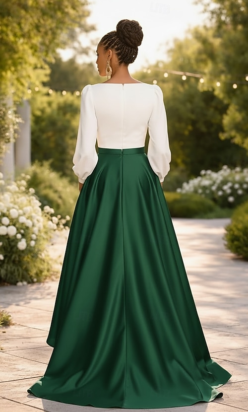 A-Line Asymmetrical Cocktail Dresses Evening Gown Ball Gown Formal Dress  Elegant Color Block High Low 3/4 Length Sleeve V Neck Formal Wedding Guest  Satin with Ruched 2026 - $172.99