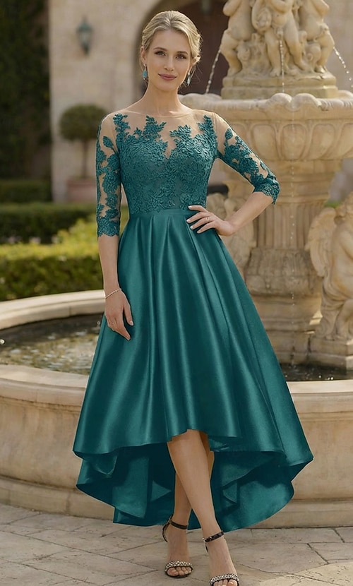 asymmetrical tea length wedding dress Wedding Dresses 2026 Chic Women's A-Line/Princess Scoop Neck Sleeveless Asymmetrical Organza Bridal Ball Gowns with Lace, Ivory