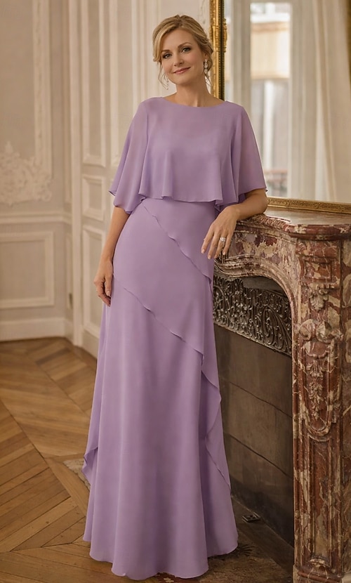 tiered chiffon mother of the bride dresses Half Sleeves A Line Chiffon Mother of the Bride Dress