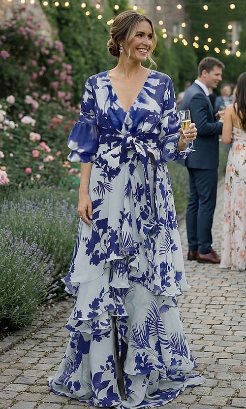 A-Line Floral Dress Beach Wedding Summer Maxi Dresses for Women Holiday  Casual Dress Floor Length Long Sleeve V Neck with Print Strappy dress to  impress Wedding Guest Dress 2026 - 91.99