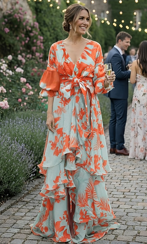 sachin and babi light blue dress A-Line Floral Dress Beach Wedding Summer Maxi Dresses for Women Holiday  Casual Dress Floor Length Long Sleeve V Neck with Print Strappy dress to  impress Wedding Guest Dress 2026