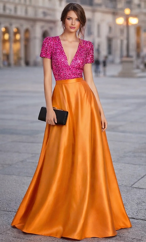 colour block evening dresses Women's French Style Black & White Color Block Slip Dress, Vacation & Evening Gown