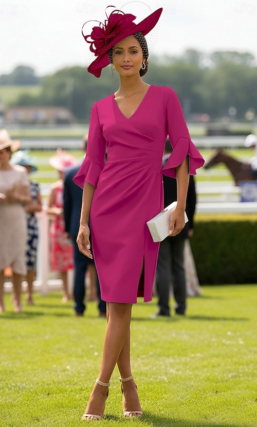 pink dress for kentucky derby Kentucky Derby Dress Race Outfit in Neon Pink by Juliet JT921H Neon Pink / 4