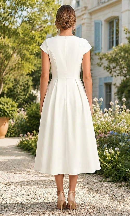 short sleeve derby dress A-Line Tea Length Derby Dress Cocktail Dresses Elegant Short Sleeve Crew  Neck Formal Kentucky Derby Satin with Floral Print 2026