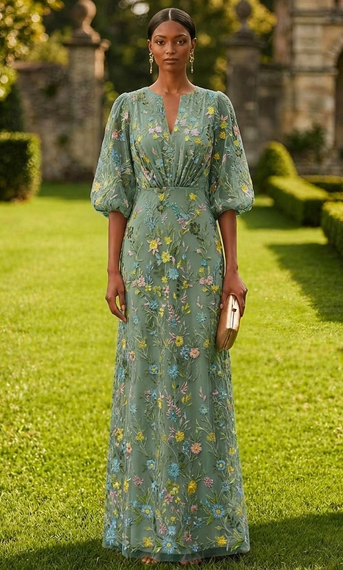 green long sleeve dress uk Suki Ruffle Maxi Size:40