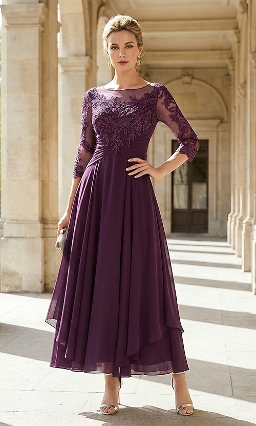ankle length evening dresses Vintage Puff Sleeves Ankle-length Formal Gown Cheap Lace Prom Dress se   SELINADRESS
