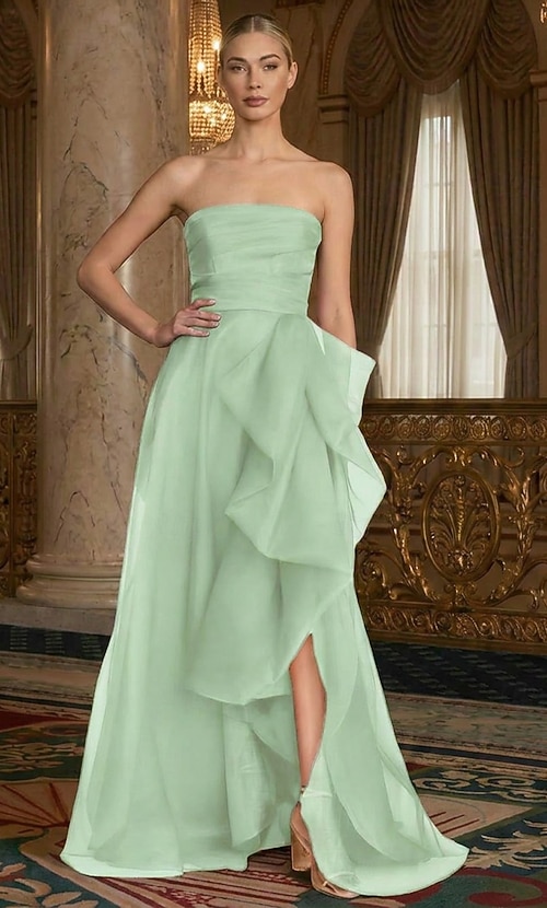1969 prom dresses A-Line Floor Length Prom Dresses Evening Gown Celebrity Style Sleeveless  One Shoulder Prom Formal Organza with Ruched Ruffles Slit 2026