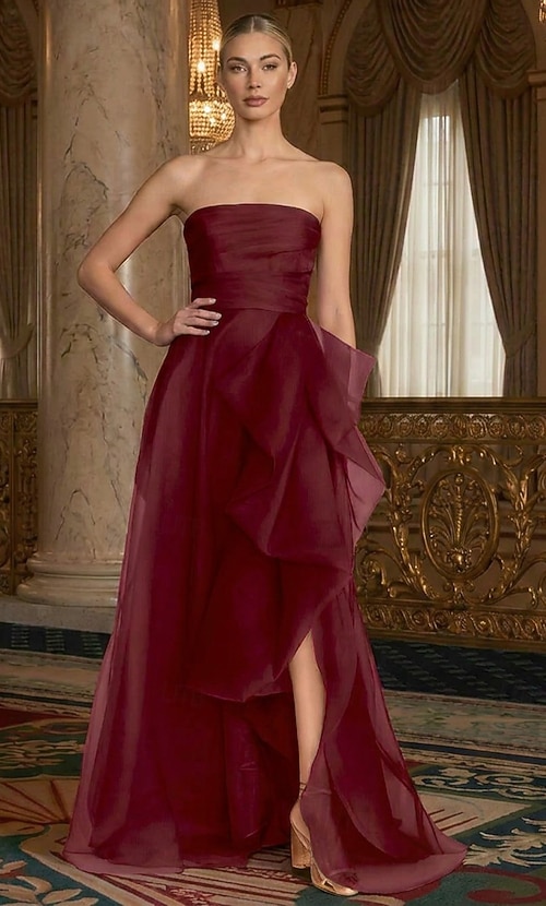 celebrity inspired formal dresses A-Line Floor Length Prom Evening Gown Style Sleeveless One Shoulder Prom Organza with Ruched Ruffles Slit 2026 Mia