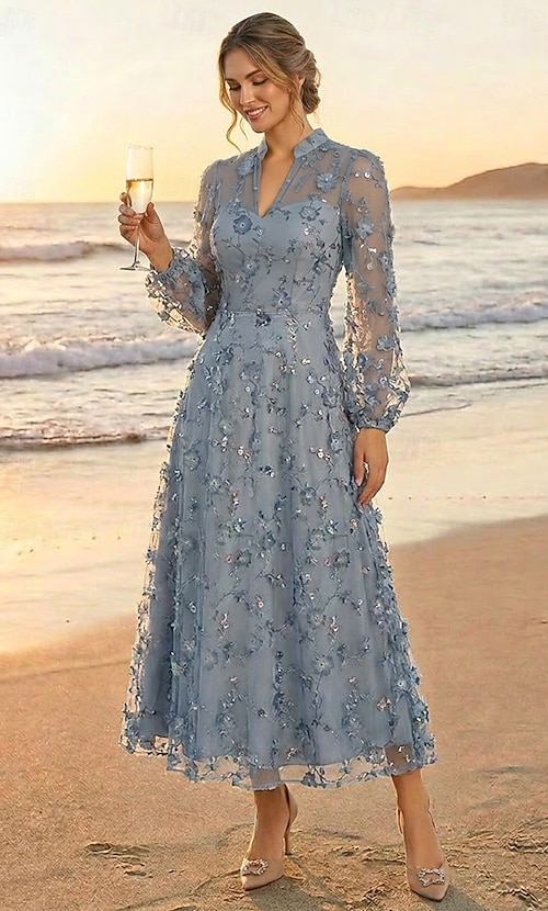 casual ankle length dress Casual Chiffon A Line Ankle-length 3/4 Length Sleeve Queen Anne Summer  Wedding Dress Beach