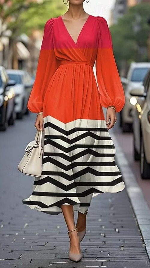 chinese dress ladies Berylove Women Tweed Pink Work Dress A-Line Long Sleeve Midi Business Casual Dress, Pink / L main image 1
