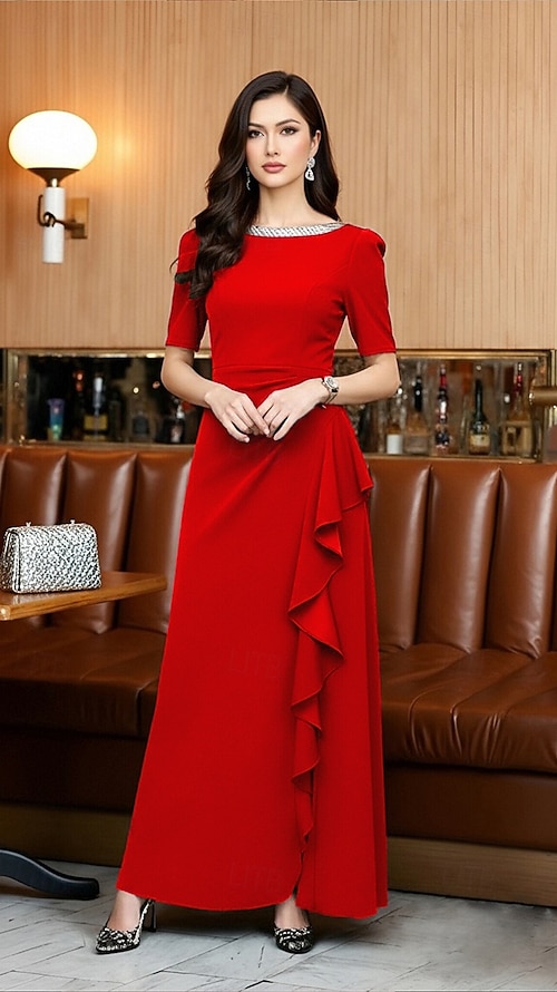 boat neck wedding guest dress Womens Summer Swing Midi With Pockets, Dress, Fit and Flare Dress, Vintage 1950s Dress, Handmade Dress 3380# The fabric is comfortable for skin Sheath Column Floor Length Wedding