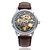 levne Náramkové hodinky-Pánské Náramkové hodinky mechanické hodinky Automatické natahování S dutým gravírováním Svítící PU Kapela Cool Luxusní Hnědá