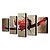 billige Abstrakte malerier-håndmalede oliemalerier moderne abstrakte elskere hjerte lærred fem paneler klar til at hænge med strakt ramme