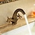 abordables Clásico-Grifo de lavabo de baño de latón antiguo, juego de grifos de mesa de latón con dos manijas, grifos de baño de un orificio con interruptor de agua fría y caliente