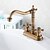 abordables Trous multiples-robinet de lavabo de salle de bain en cuivre antique, montage sur le pont central mélangeurs robinets de bain à deux trous avec interrupteur chaud et froid et valve