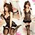 abordables Lencería sexy-Hot Night Romance Negro Floral Lace Lingerie Hollowed