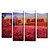 halpa Maisemataulut-Käsinmaalattu öljymaalaus Maisema punaisessa kentässä venytetty Frame Set of 4