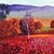 tanie Pejzaże-Ręcznie malowany obraz olejny Pejzaż czerwone pole z rozci ramki zestaw 4