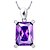 cheap Necklaces-Elegant Square-Shape Women&#039;s Slivery Alloy Necklace With Gemstone(1 Pc)(Purple,Blue)