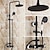 cheap Outdoor Shower Fixtures-Two Handles Shower Systerm Set, Black Brass Faucet Three Holes Adjustable Electroplated Rainfall High Pressure Shower Mixer Taps with Rain Shower and Hand Shower