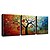 cheap Oil Paintings-Oil Painting Hand Painted - Abstract Modern Canvas / Three Panels / Stretched Canvas
