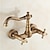cheap Rotatable-Antique Brass Kitchen Faucet,Wall Mounted Standard Spout Two Handles Two Holes Traditional Widespread Kitchen Taps  with Hot and Cold Switch and Ceramic Valve