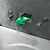 Недорогие Смесители для ванны-Современный Водопад Ручная лейка входит в комплект LED Керамический клапан Три отверстия Одной ручкой три отверстия Хром, Смеситель для