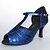 abordables Zapatos de baile latino-Mujer Zapatos de Baile Latino Zapatos de Salsa Sandalia Brillante Tacón Personalizado Hebilla Negro Plata Azul / Brillantina / Ante / Brillantina
