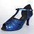 baratos Sapatos de Dança Latina-Mulheres Sapatos de Dança Latina Sapatos Salsa Sandália Purpurina Salto Personalizado Fivela Preto Prateado Azul / Brilho cintilante / Camurça / Brilho cintilante