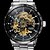 abordables Montres-Hommes Montre Bracelet Remontage automatique Gravure ajourée Acier Inoxydable Bande Argent Marque