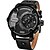 cheap Watches-WEIDE WH3301 Men&#039;s Sports Black Dial Genuine Leather Strap Waterproofed Oversize Quartz Wristwatch