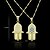 cheap Necklaces-18K Real Gold Plated Hamsa Hand Of Fatima Zircon Crystal Pendant 2*4.2CM