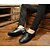 cheap Practice Dance Shoes-Men&#039;s Modern Shoes Ballroom Shoes Indoor Oxford Heel Fur Chunky Heel Lace-up Black