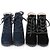 お買い得  レディースブーツ-レディース 靴 レザーレット 冬 秋 チャンキーヒール ミドルブーツ 編み上げ のために カジュアル ブラック ブルー