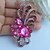 cheap Brooches-2.56 Inch Gold-tone Pink Rhinestone Crystal Flower Brooch Pendant Art Decorations