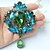 cheap Brooches-3.54 Inch Gold-tone Turquoise Green Rhinestone Crystal Drop Flower Brooch Pendant Art Deco