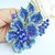 cheap Brooches-Gorgeous 3.54 Inch Gold-tone Blue Rhinestone Crystal Flower Brooch Art Decorations